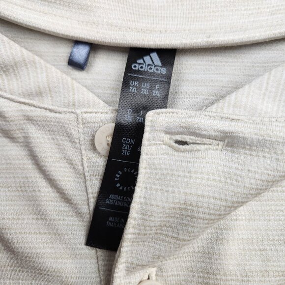 Mens Adidas size 2XL Beige Houndstooth Collarless Golf Polo Shirt - Picture 3 of 9